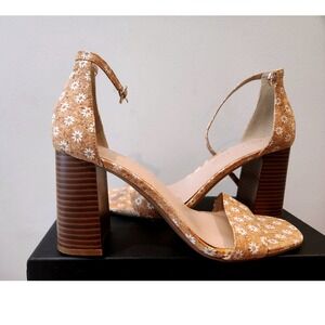 Kelly & Katie Women's Floral Cork Block Heel Ankle Strap Sandals Daisy Size 9